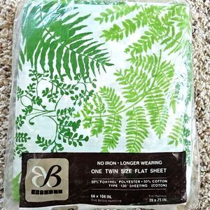 Vtg Bibb TWIN Flat Sheet Siesta Key Green Fern Leaves Tropical Forest Fabric NEW